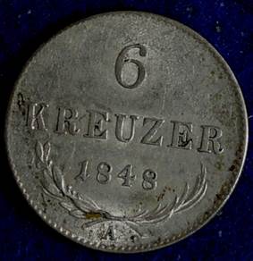 ÖSTERREICH 6 Kreuzer 1848A unc Scheidemünze/Wappen. KM 2199.  Silber. Jahr 1848A . unc