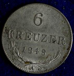 STERREICH 6 Kreuzer 1848A unc Scheidemnze/Wappen. KM 2199.  Silber. Jahr 1848A . unc